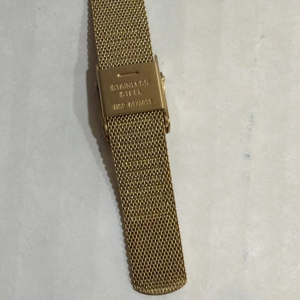 Skagen Women's Gold Dial Quartz Watch Gold Mesh Band Diamond Markers 30m